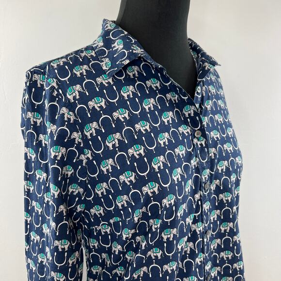 J CREW  Perfect Button-Up Blue Elephant Print Shirt Long Sleeve H6466 Slim Fit 4 - Picture 5 of 8